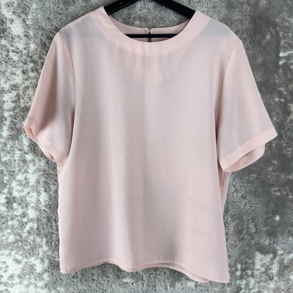 Bentley Size L Semi‎ Sheer Minilaist Casual Top Pink Short Sleeve Button